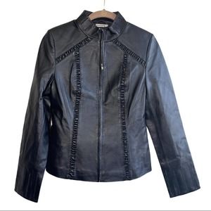 Faux Leather Black Jacket Ruffle Detail XS/Sm